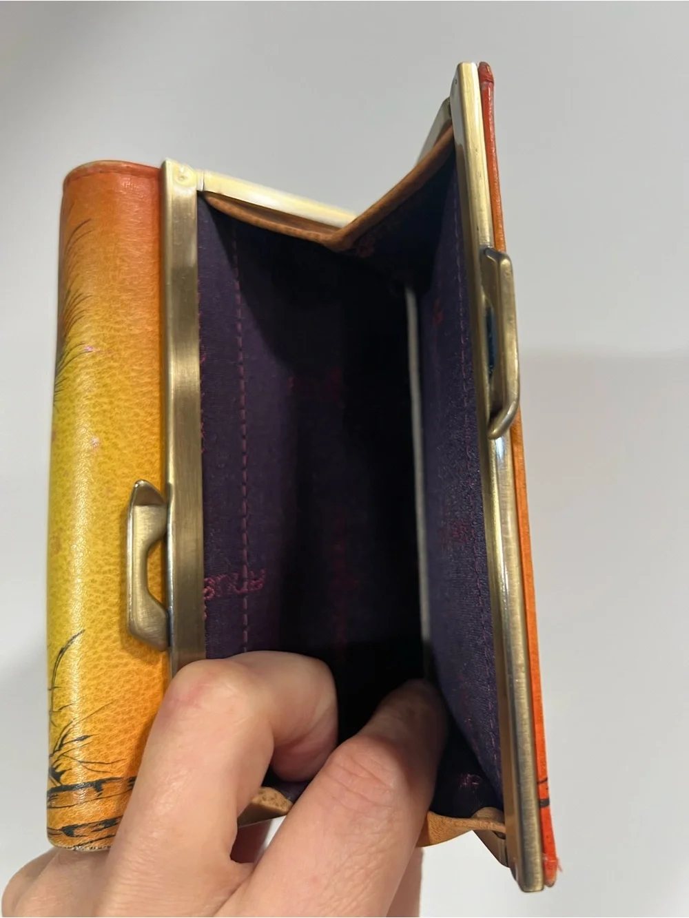 Anuschka Hand-Painted Leather Wallet - Yellow, Orange, Green NEW